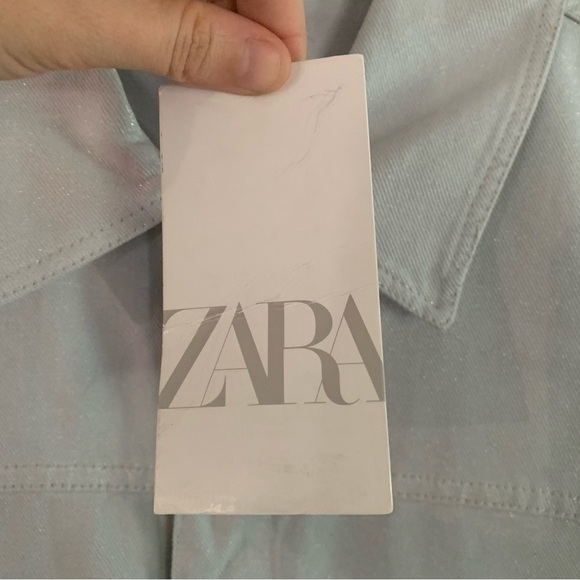 Zara Shimmery Metallic Gray Denim Jumpsuit Romper Size Medium - Picture 7 of 14